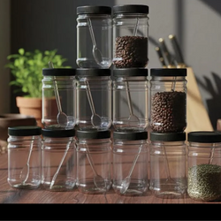 Pack of 6  Airtight Kitchen Storage Containers 500ml - Leakproof Masala Jar Set - Stackable Plastic Spice Box & Pantry Organizer + Free Spoons