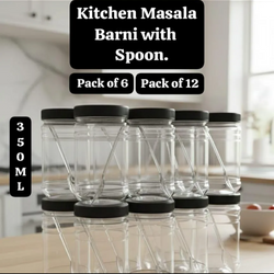 Pack of 6  Airtight Kitchen Storage Containers 500ml - Leakproof Masala Jar Set - Stackable Plastic Spice Box & Pantry Organizer + Free Spoons