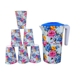 Flora water plastic set(1 jug 6 glass)