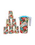Flora pink plasticwater set (1 jug and 6 glass)