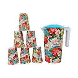 Flora pink plasticwater set (1 jug and 6 glass)