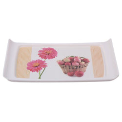 White Tray with Beautiful Flower and Fruits Printed Design