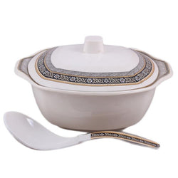 Set of 2 - Victory Melamine Large Serving Bowl With Lid & Serving Spoon - Hommold