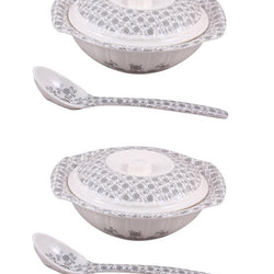 Set of 2 - Raffles Melamine Large Serving Bowl With Lid & Serving Spoon - Hommold