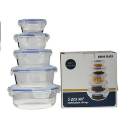 Premium Glass Leak Proof & Airtight Food Storage Containers - 5 Pcs Round Containers Set - Hommold