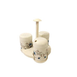Salt & Pepper Shaker Set With Tooth Pick Holder 3 Pcs With Stand - Hommold