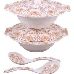 Set of 2 - Gemstone Melamine Large Serving Bowl With Lid & Serving Spoon - Hommold