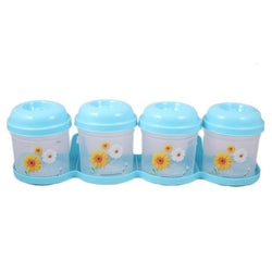 Clear Spice Jar Set - 4 pcs With Spoon & Wall Wountable Rack - Blue - Hommold