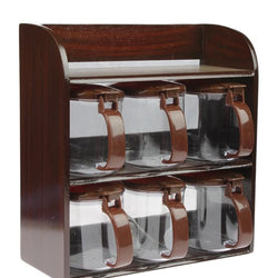 Mr. Wood 2-Tier Spice Rack With 6 Spice Jars - Hommold