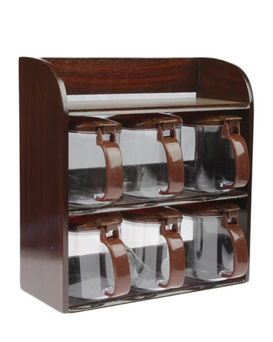 hommold-Mr. Wood 2-Tier Spice Rack With 6 Spice Jars