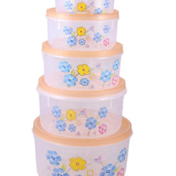 Pack of 5 - Clear Plastic Food Storage Containers - Orange - Hommold