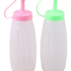 Pack of Two - 300 ml Clear Squeeze Ketchup, Condiment & Sauce Bottles Dispenser - Pink & Green Caps - Hommold
