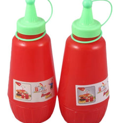 Pack of Two - 375 ml Red Squeeze Ketchup, Condiment & Sauce Bottles Dispenser - Green Caps - Hommold