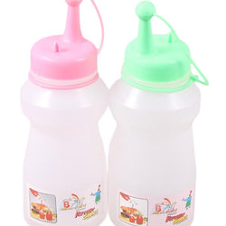 Pack of Two - 400 ml Clear Squeeze Ketchup, Condiment & Sauce Bottles Dispenser - Pink & Green Caps - Hommold