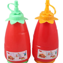 Pack of Two - 625 ml Red Squeeze Ketchup, Condiment & Sauce Bottles Dispenser - Green & Yellow Caps - Hommold