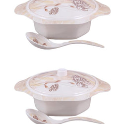 Set of 2 - Fuoco Melamine Large Serving Bowl With Lid & Serving Spoon - Hommold