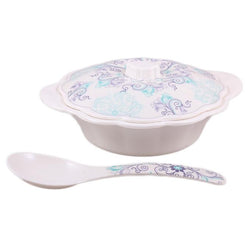 Set of 2 - Aquaflore Melamine Serving Bowl With Lid & Serving Spoon - Hommold
