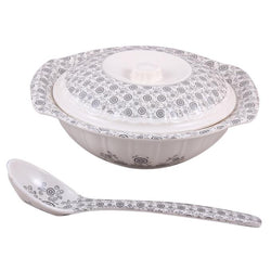Set of 2 - Raffles Melamine Large Serving Bowl With Lid & Serving Spoon - Hommold