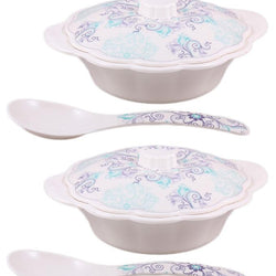 Set of 2 - Aquaflore Melamine Serving Bowl With Lid & Serving Spoon - Hommold