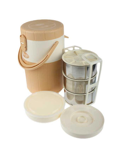 hommold-Decora Mega Lunch Carrier With 3 Stainless Steel & 1 Plastic Bowl