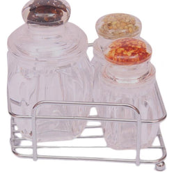 Jar, Salt & Pepper Shakers Set With Stand - Transparent - Hommold