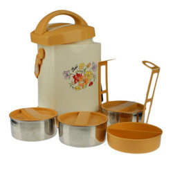 Ralph Delux Food Lunch Carrier With 3 Stainless Steel Bowls & 1 Plastic Bowl With Partition - Hommold