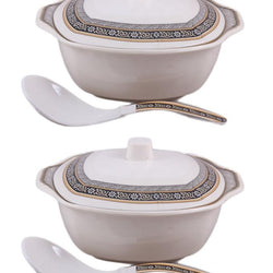 Set of 2 - Victory Melamine Large Serving Bowl With Lid & Serving Spoon - Hommold