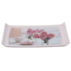 White Plastic Tray with Beautiful Pink Flowers Printed Design
